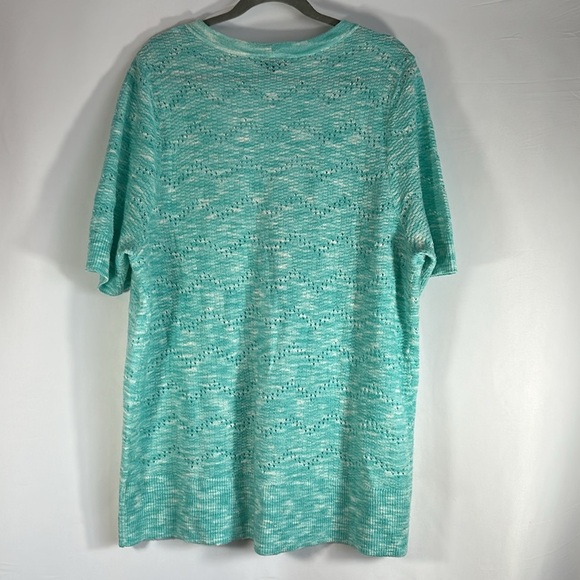 Torrid Light Blue Pointelle V Neck Short Sleeve Button Up Knit Cardigan - Picture 5 of 6